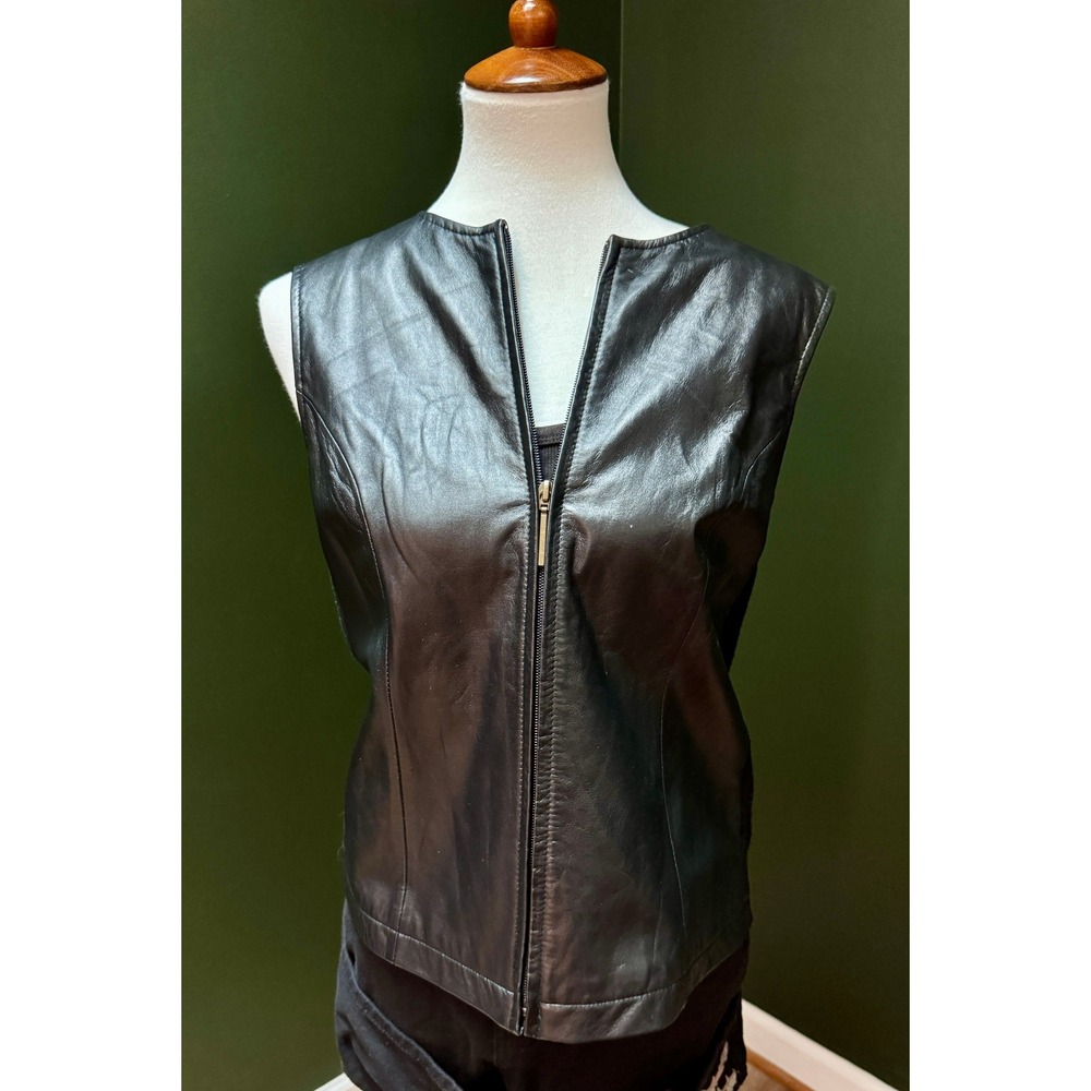 Vintage Jaclyn Smith Leather Front Ribbed‎ Back Vest Women's Size 10